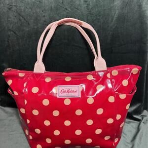 Cath Kidston Oil Cloth Polkadot tote bag red London 11x10x6